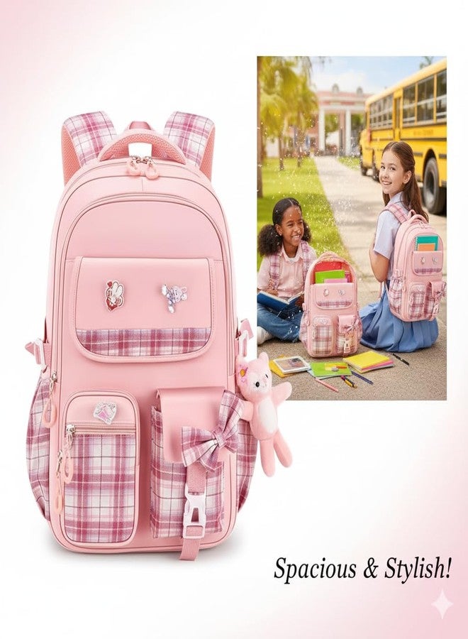 13 SOEME peach Chex School Bag for Boys and Girls - Unisex Kids Bag, College Bag for Girls - Ideal for Kids, Boys, Girls, Parents, Mother, Father - Durable and Stylish - Image 4